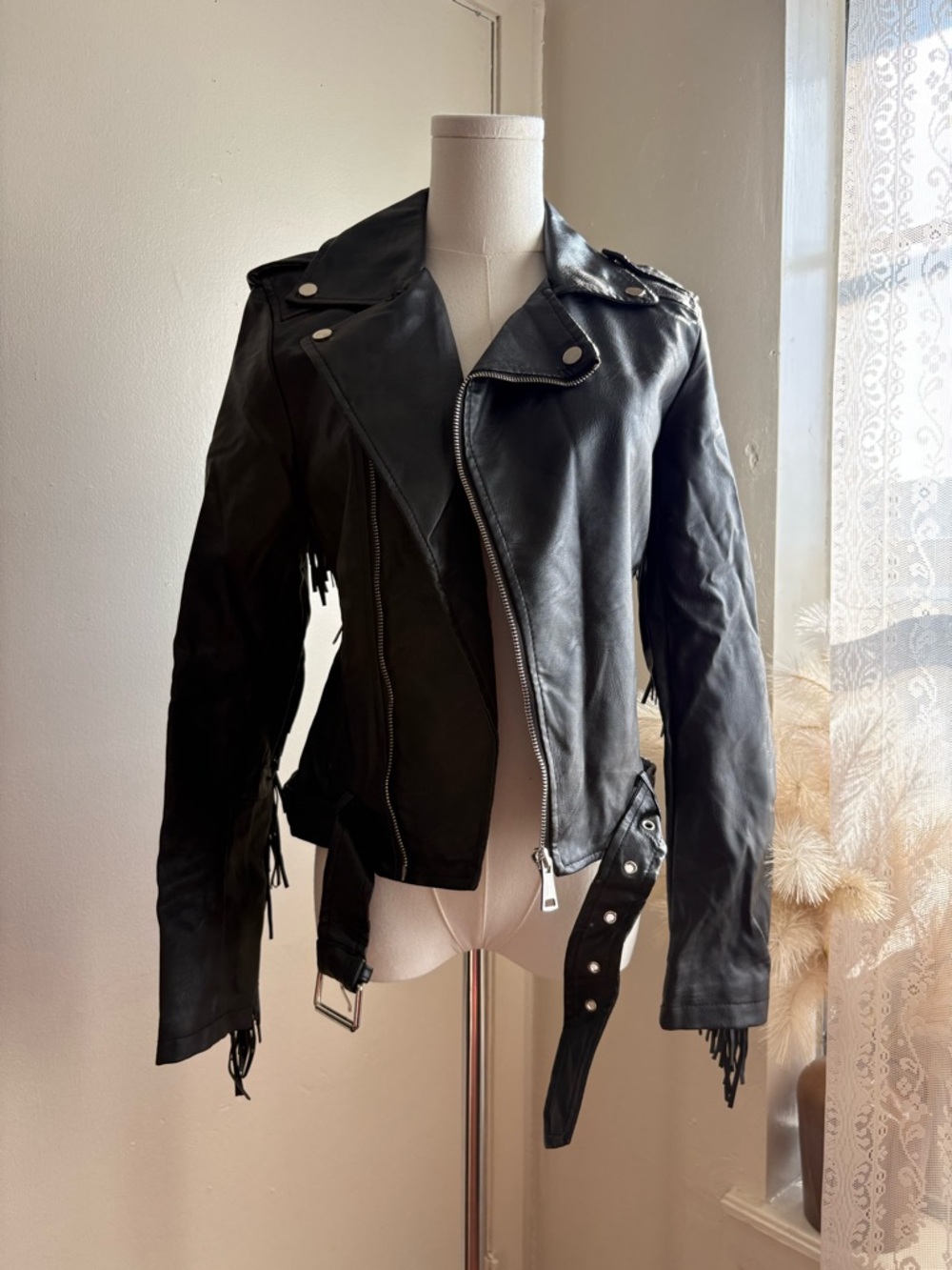 Nasty Gal‎ faux leather fringe biker jacket
